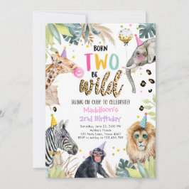Invitación Chica de Animales fiestas Safari Dos cumpleaños sa