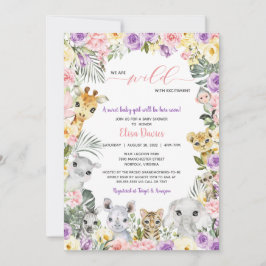 Invitación Chica de Animales Floral Jungle Safari Baby Shower