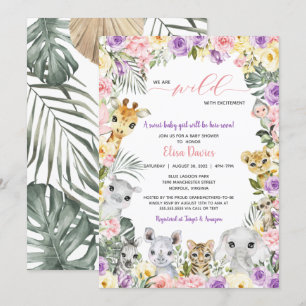 Invitación Chica de Animales Floral Jungle Safari Baby Shower