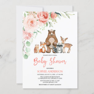 Invitación Chica de Animales Florales de Woodland de Rubor Ba