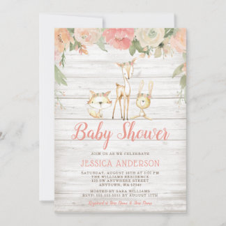 Invitación Chica de Animales Rústicos Florales Woodland Baby