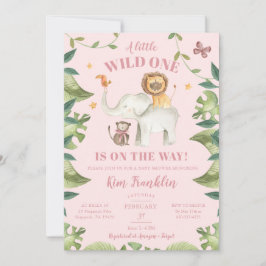 Invitación Chica de Animales Safari Baby Shower Wild One
