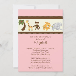 Invitación Chica de animales Safari de la selva Baby Shower