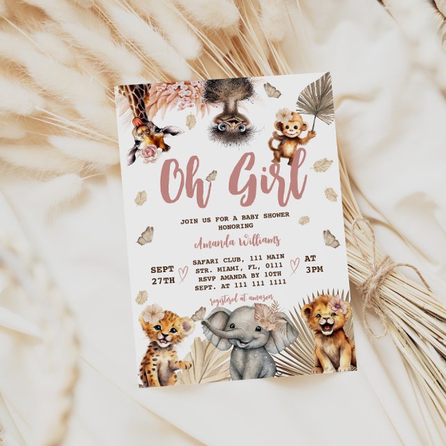 Invitación Chica de Animales Safari Floral Baby Shower (Subido por el creador)