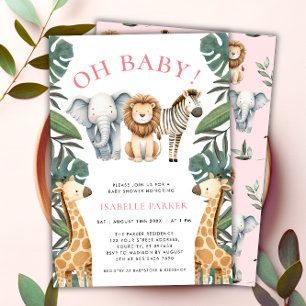 Invitación Chica de animales salvajes de Safari Baby Shower