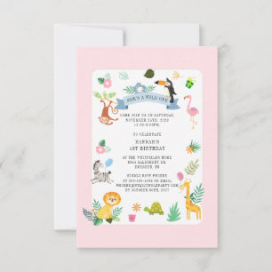 Invitación Chica de animales salvajes de Safari primer Fiesta