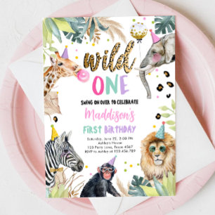 Invitación Chica de animales salvajes de un Fiesta Safari