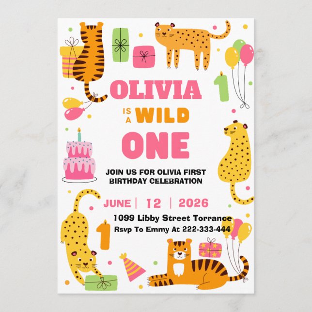 Invitación Chica de animales salvajes de un Safari (Anverso)