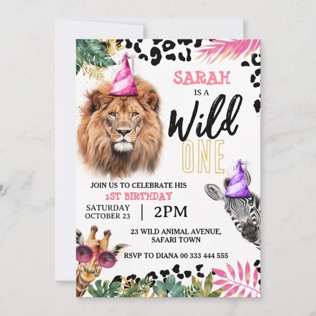 Invitación Chica de animales salvajes de un Safari primer Fie (Anverso)