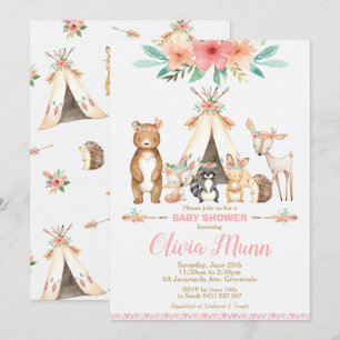 Invitación Chica de animales silvestres Baby Shower Forest An
