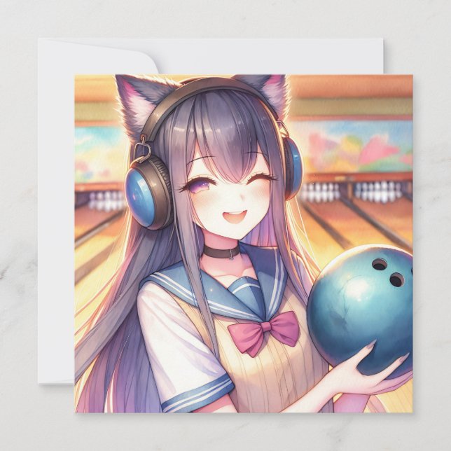 Invitación Chica de anime en la fiesta de cumpleaños de Bowli (Anverso)