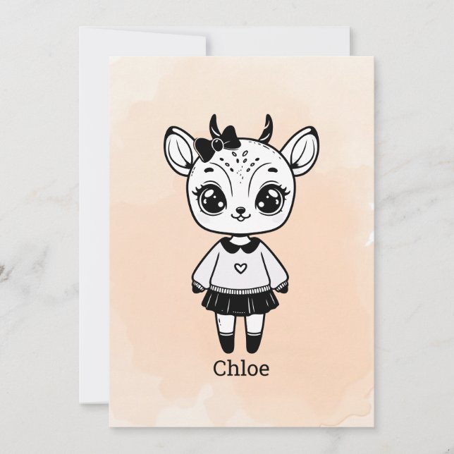 Invitación Chica de Antelope Adorable - Diseño de Doodle Cuto (Anverso)