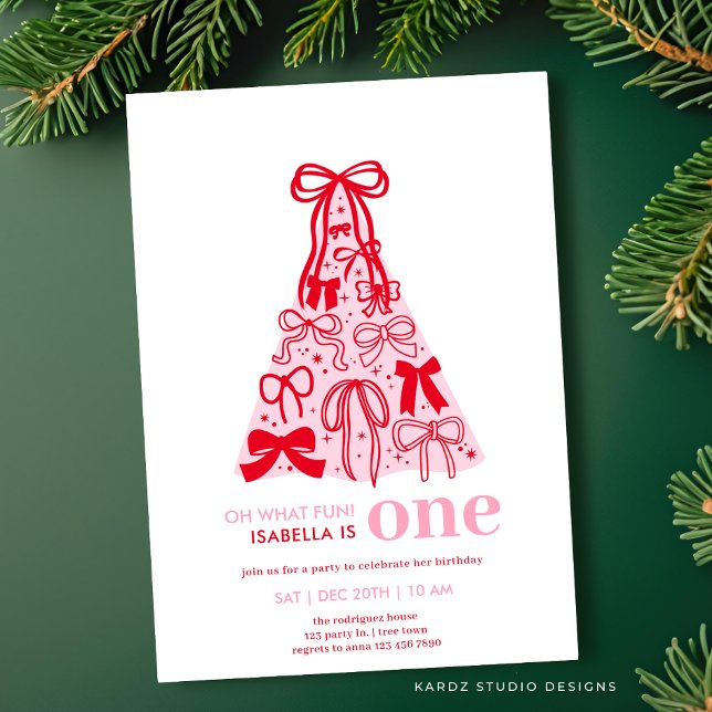 Invitación Chica de árbol de vaca rojo y rosado original (Invite shown in 5 x 7 inches, choose size, paper and corner style.)