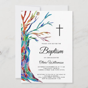 Invitación Chica de árbol familiar bautismo cristiano