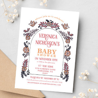 Invitación Chica de Arco de Flor Silvestre Rosa Baby Shower