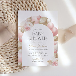 Invitación Chica de Arco de Grasa de Boho Pampas Baby Shower