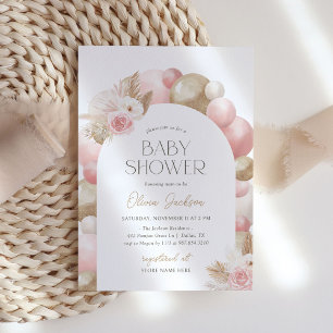 Invitación Chica de Arco de Grasa de Boho Pampas Baby Shower