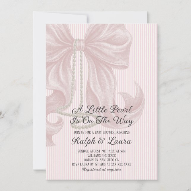 Invitación Chica de arco de rayas rosadas Baby Shower (Anverso)