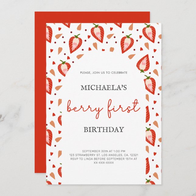 Invitación Chica de Arco Simple Berry Primer Cumpleaños (Anverso / Reverso)