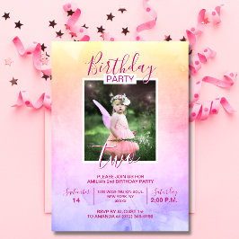 Invitación Chica de arcoiris acuarela CUMPLEAÑOS 2° DÍA | FOT