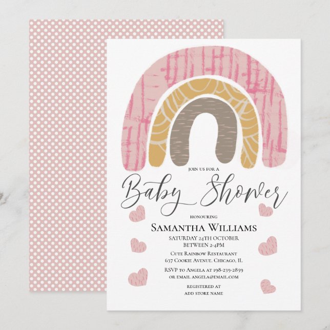 Invitación Chica de arcoiris suave Baby Shower (Anverso / Reverso)