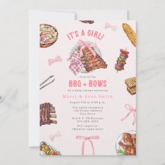 Invitación Chica de arcos de barbacoa rosada Baby Shower