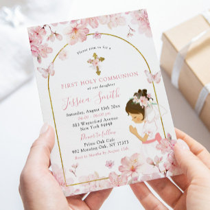 Invitación Chica de arrodillamiento de cerezos rosados primer