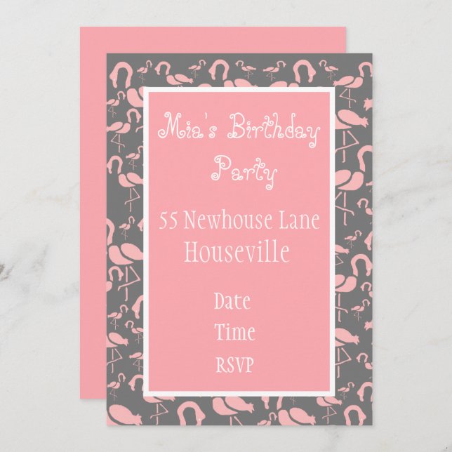 Invitación Chica de arte de flamingo rosa lindo Fiesta (Anverso / Reverso)