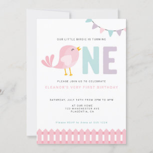 Invitación Chica de Ave Primer Cumpleaños Invita Pequeña Bird