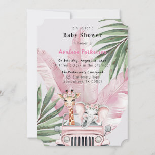 Invitación Chica de aventura Floral Safari Baby Shower