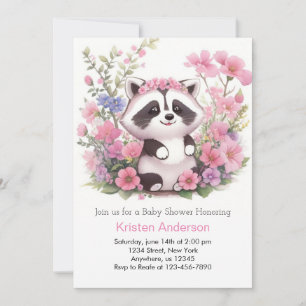 Invitación Chica de Aventura Forestal Rosa Raccoon Baby Showe