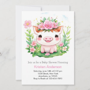 Invitación Chica de aventuras de cerdos rosados Baby Shower