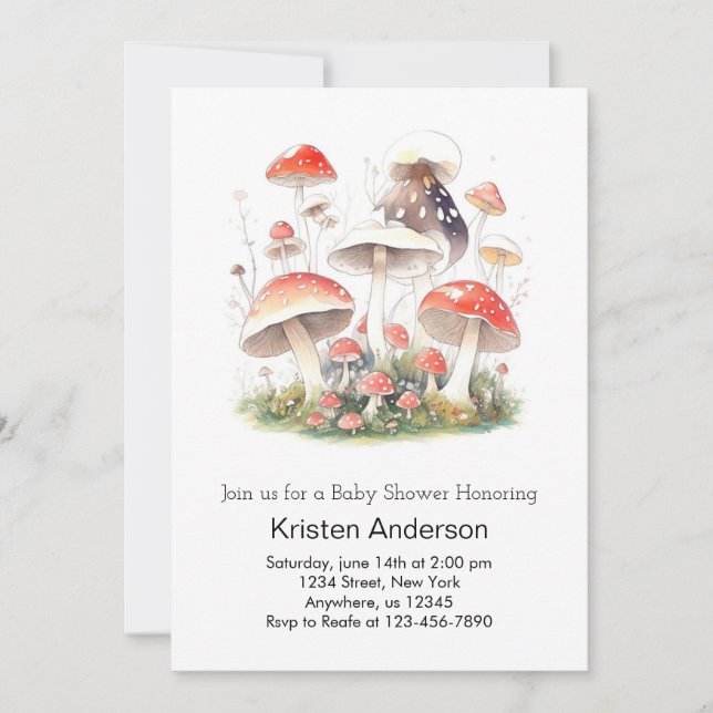 Invitación Chica de aventuras de hongos Cute Baby Shower (Anverso)