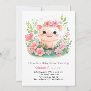 Invitación Chica de aventuras de lechón rosa brillante Baby S