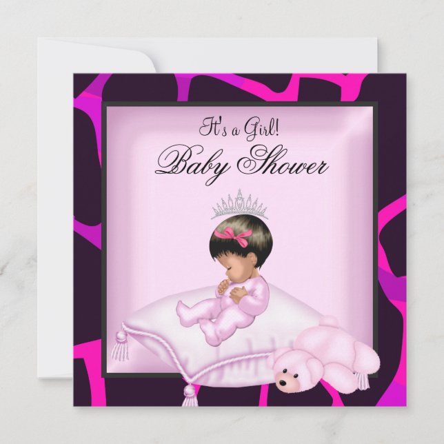 Invitación Chica de Baby Shower afroamericano de rosa calient (Anverso)