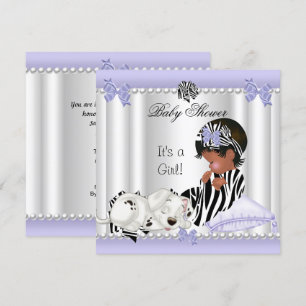 Invitación Chica de Baby Shower afroamericano morado cebra