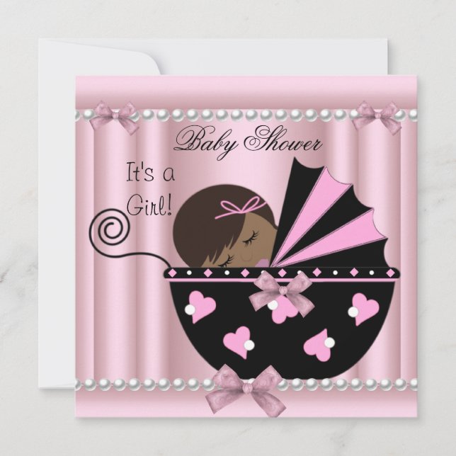 Invitación Chica de Baby Shower afroamericano rosado (Anverso)