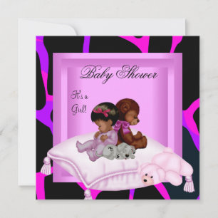 Invitación Chica de Baby Shower afroamericano rosado