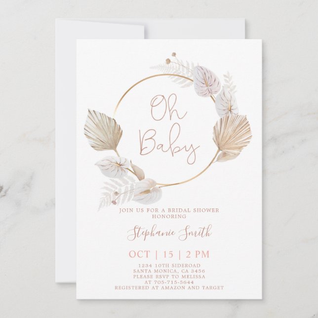 Invitación chica de Baby Shower Anthurium en palmas secas (Anverso)