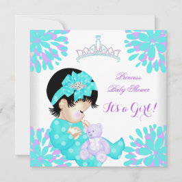 Invitación Chica de Baby Shower Bebé dulce Verde azulado Oso 