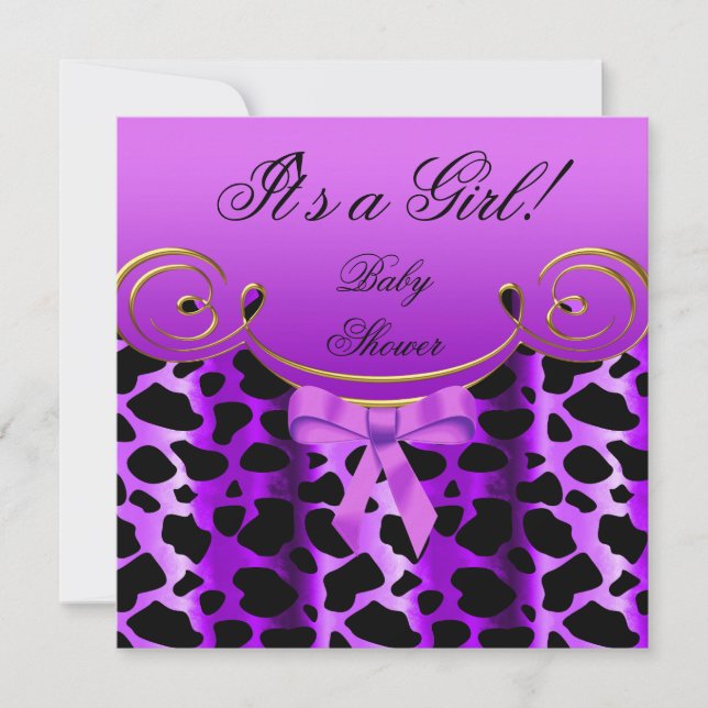 Invitación Chica de Baby Shower Bebé Morado Negro Estampado A (Anverso)