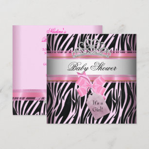 Invitación Chica de Baby Shower Cebra Rosa Princesa Negra