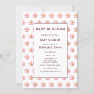 Invitación Chica de Baby Shower con flores rosadas Baby In Bl