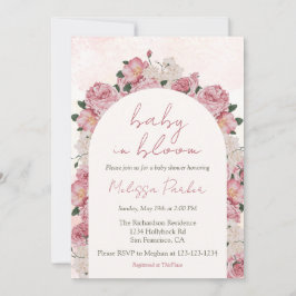 Invitación Chica de Baby Shower con flores rosadas en flor