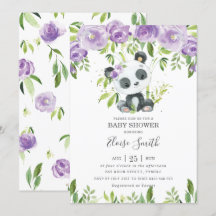 Chica de Baby Shower Cute Panda Purple Floral Gree