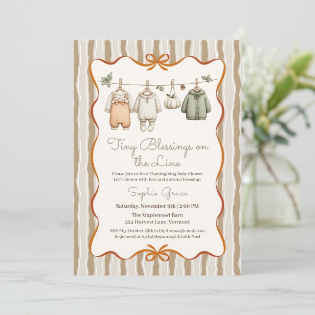 Invitación Chica de Baby Shower de Acción de Gracias | Cozy C (Anverso de pie)