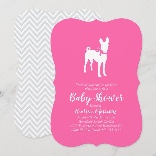 Invitación Chica de Baby Shower de Basenji Dog Pink (Anverso / Reverso)