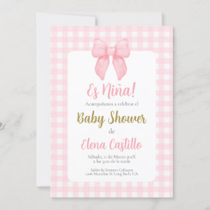 Invitación Chica de Baby Shower de Bow Rosado, invitado en es