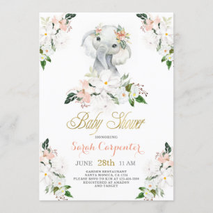Invitación Chica de Baby Shower de elefante lindo