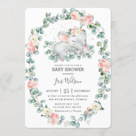 Invitación Chica de Baby Shower de elefante suave y verde
